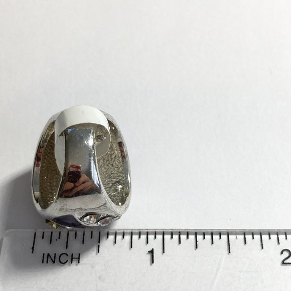 Vintage Purple Enamel Cocktail Ring Silver Plated Crystal Rhinestone Size 6 Boho - Picture 12 of 12